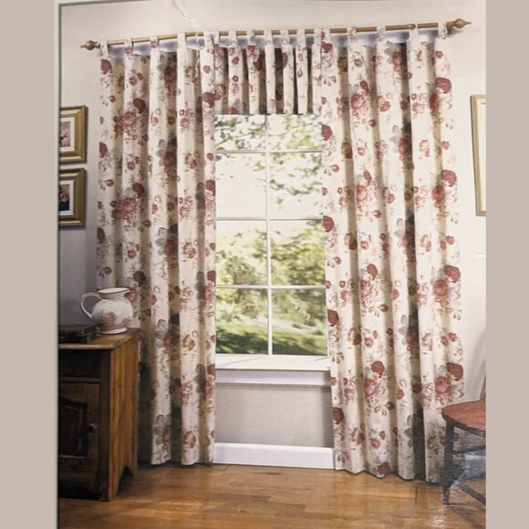 Vint. WAVERLY Garden Room Tab Top Valance 100% Cotton in Vintage Rose - Picture 3 of 4